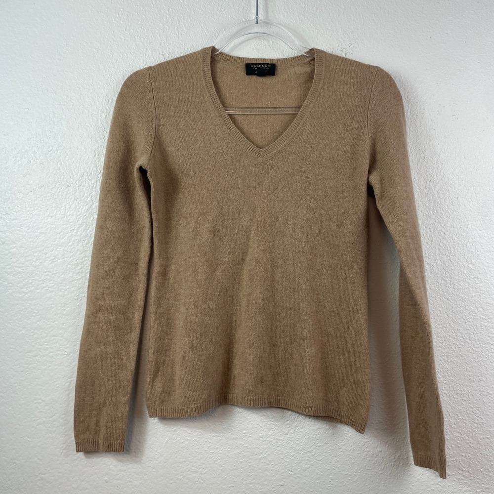 Charter Club Luxury‎ 100% Cashmere V-Neck Sweater Camel Tan Womens XS WPL8046